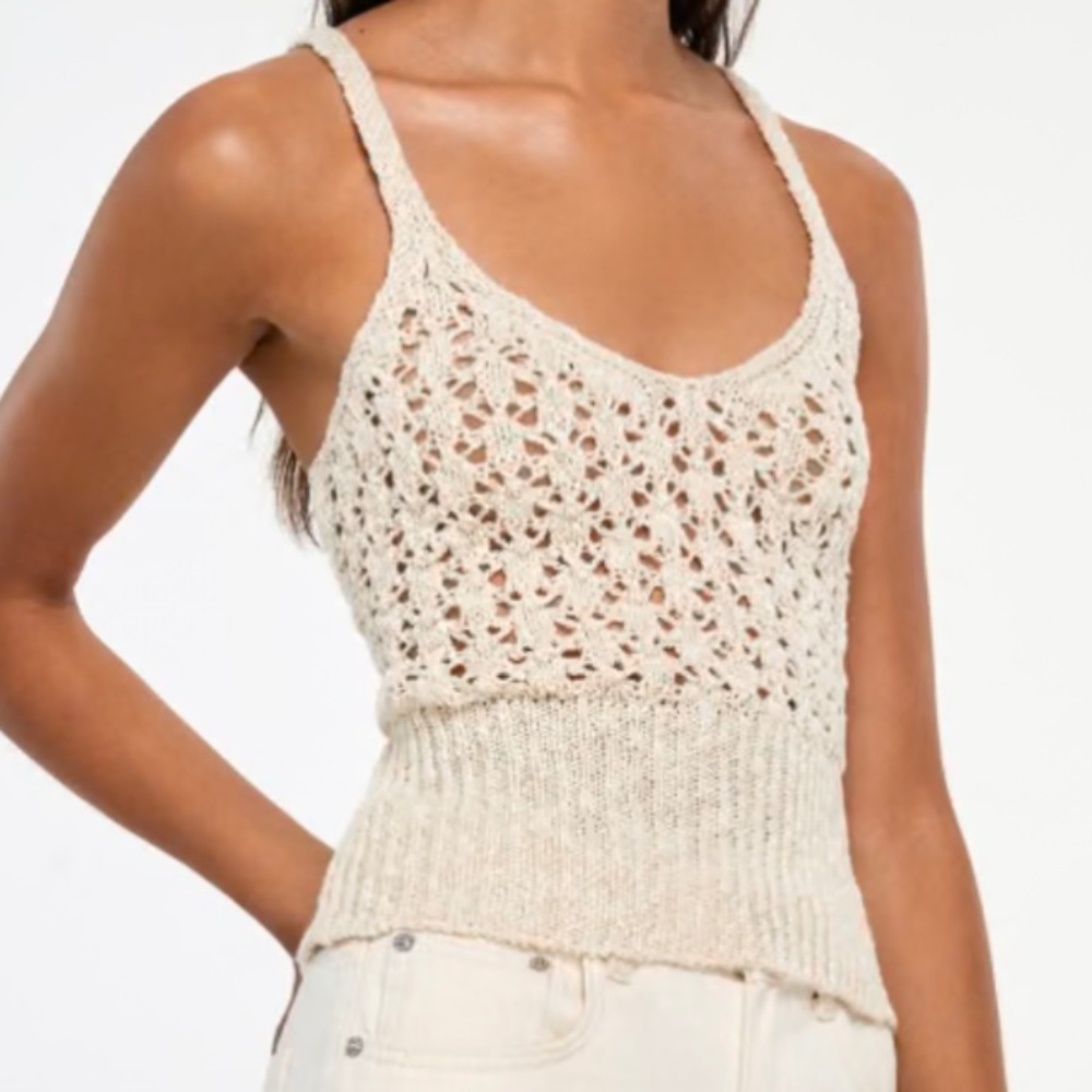 Pull&Bear Crochet Top in Ecru